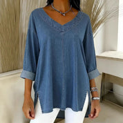 Saoirse Callahan | Washed Denim V-Neck Tunic Top with Side Splits