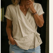 Camille Rousseau | Linen Wrap Blouse with Tie Waist