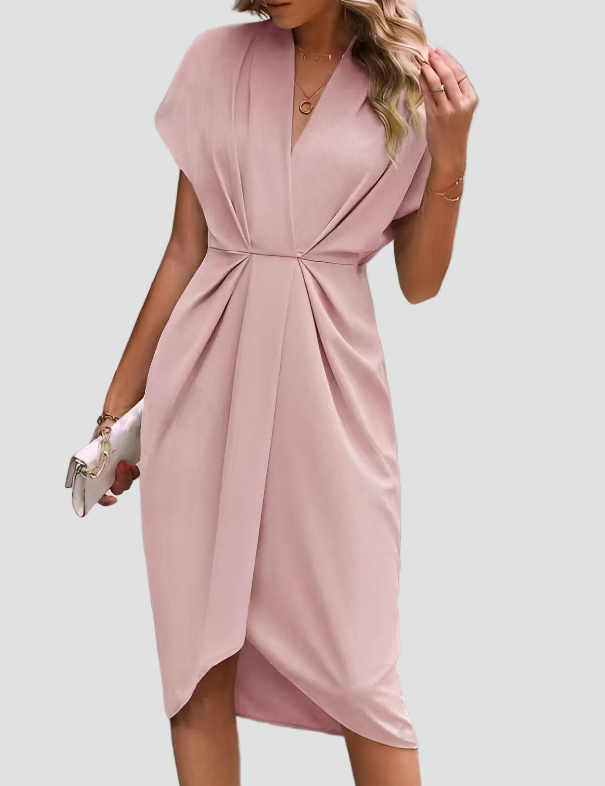 Charlotte Davies | Wrap Midi Dress in Stone Beige
