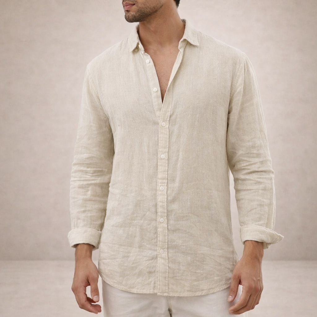 Matteo Villanueva | Men's Linen Button-Down Shirt in Blush Pink