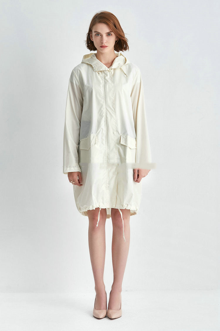 Victoria Wood | Drawstring Hem Hooded Raincoat in Navy