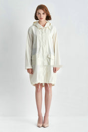 Victoria Wood | Drawstring Hem Hooded Raincoat in Navy