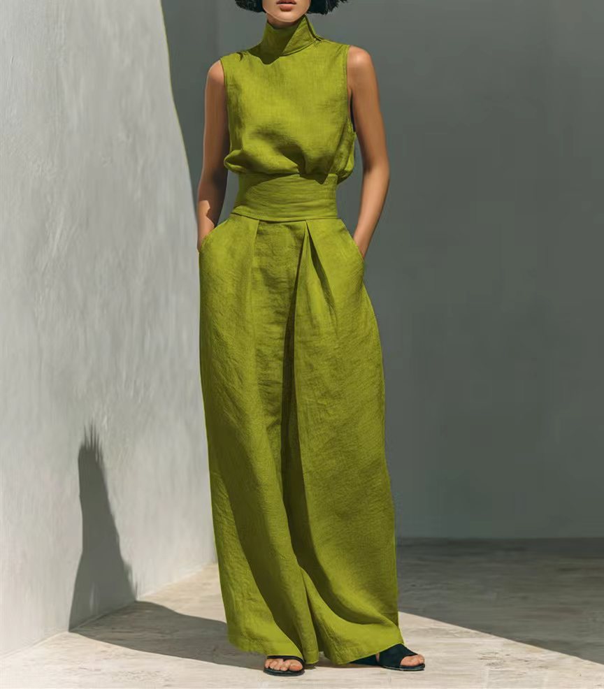 Nadia Serrano | Linen-Look Turtleneck Top & Wide-Leg Trouser Set