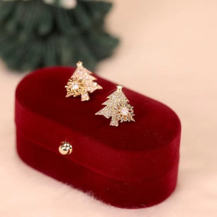Boucles d’oreilles de sapin de Noël avec flocon doré Sparkle Frost pour femmes