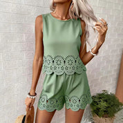 Isabeau Leclaire | Eyelet Hollow-Out Tank & Shorts Set — Butter Yellow