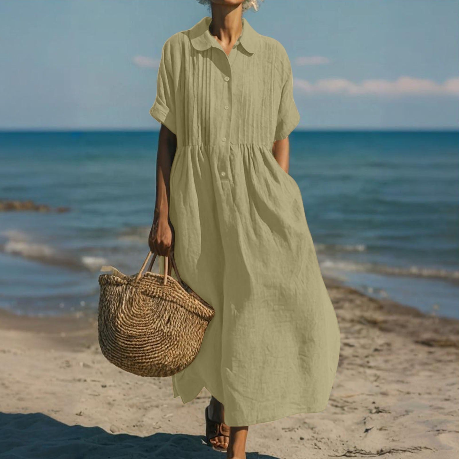 Florence Baker | Elegant Collared Linen Shirt Dress