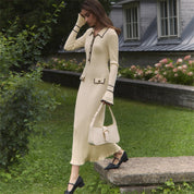 Penelope Green | Ribbed Knit Collared Midi Dress