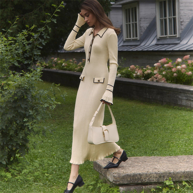 Penelope Green | Ribbed Knit Collared Midi Dress