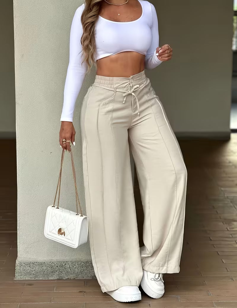 Poppy Hill | Wide-Leg Drawstring Trousers with Pintuck Detail