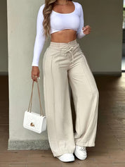 Poppy Hill | Wide-Leg Drawstring Trousers with Pintuck Detail