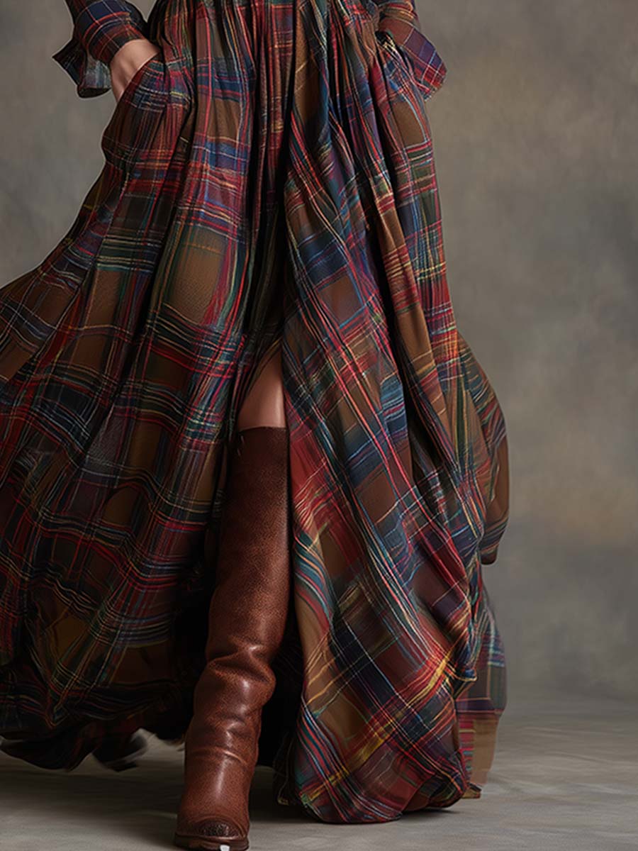 Georgina Thornton | Robe-chemise longue à carreaux tartan avec ceinture