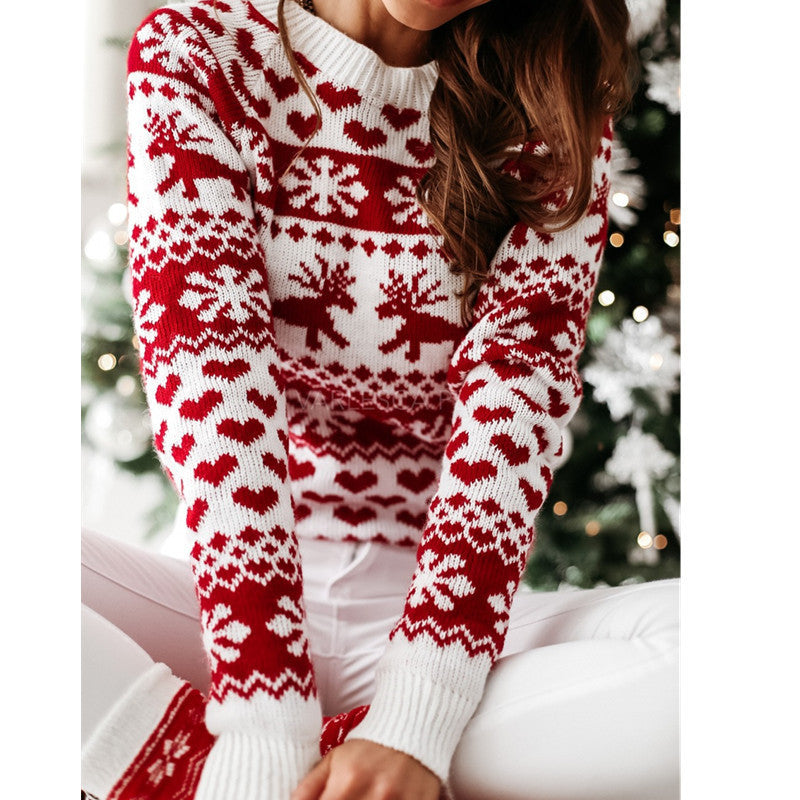 Winter Cheer | Pull de Noël à motif jacquard cerf rouge pour femmes