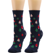 Frosty Sole | Chaussettes de Noël bleu marine à motif de père Noël pour femmes