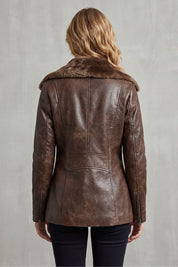 Harriet Bramley | Shearling-Collar Leather Jacket in Rich Brown