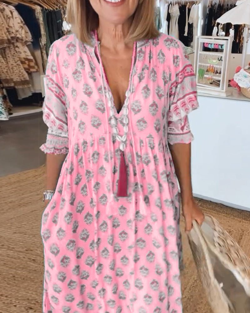 Poppy Baker | Kvetinové midi šaty s výstrihom do V v boho štýle
