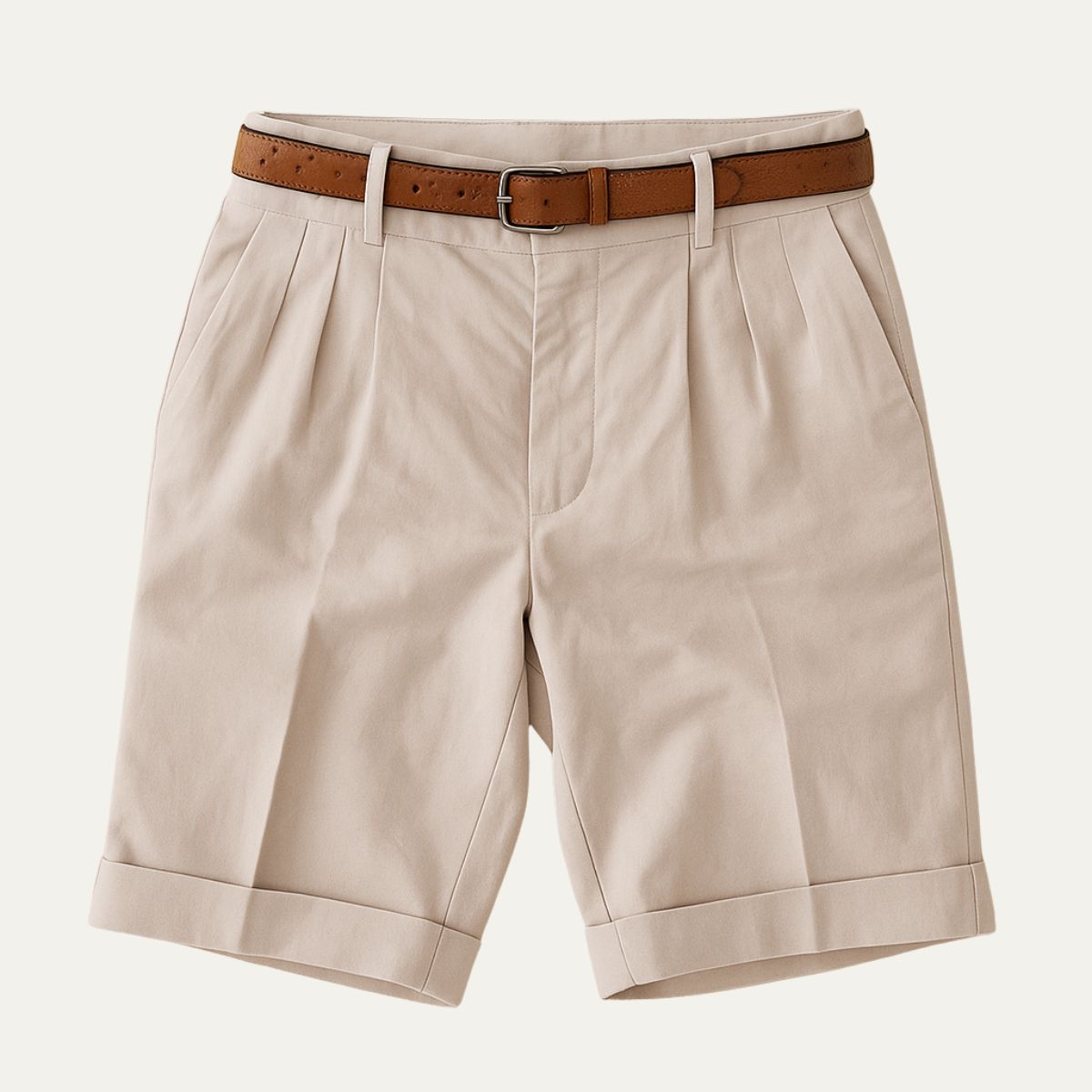 Edmund Collins | Men's Chino Shorts Double Pleat with Leather Belt