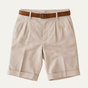 Edmund Collins | Men's Chino Shorts Double Pleat with Leather Belt