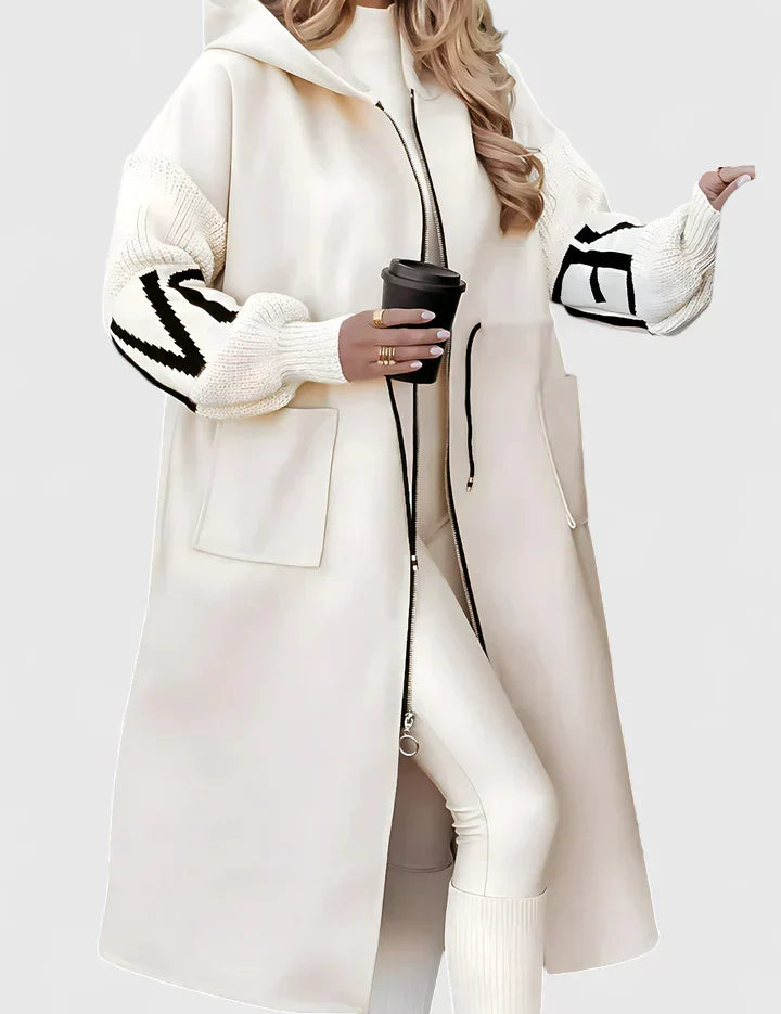 Bethany Colville | Oversized Hooded Coat With Contrast Knit Sleeves