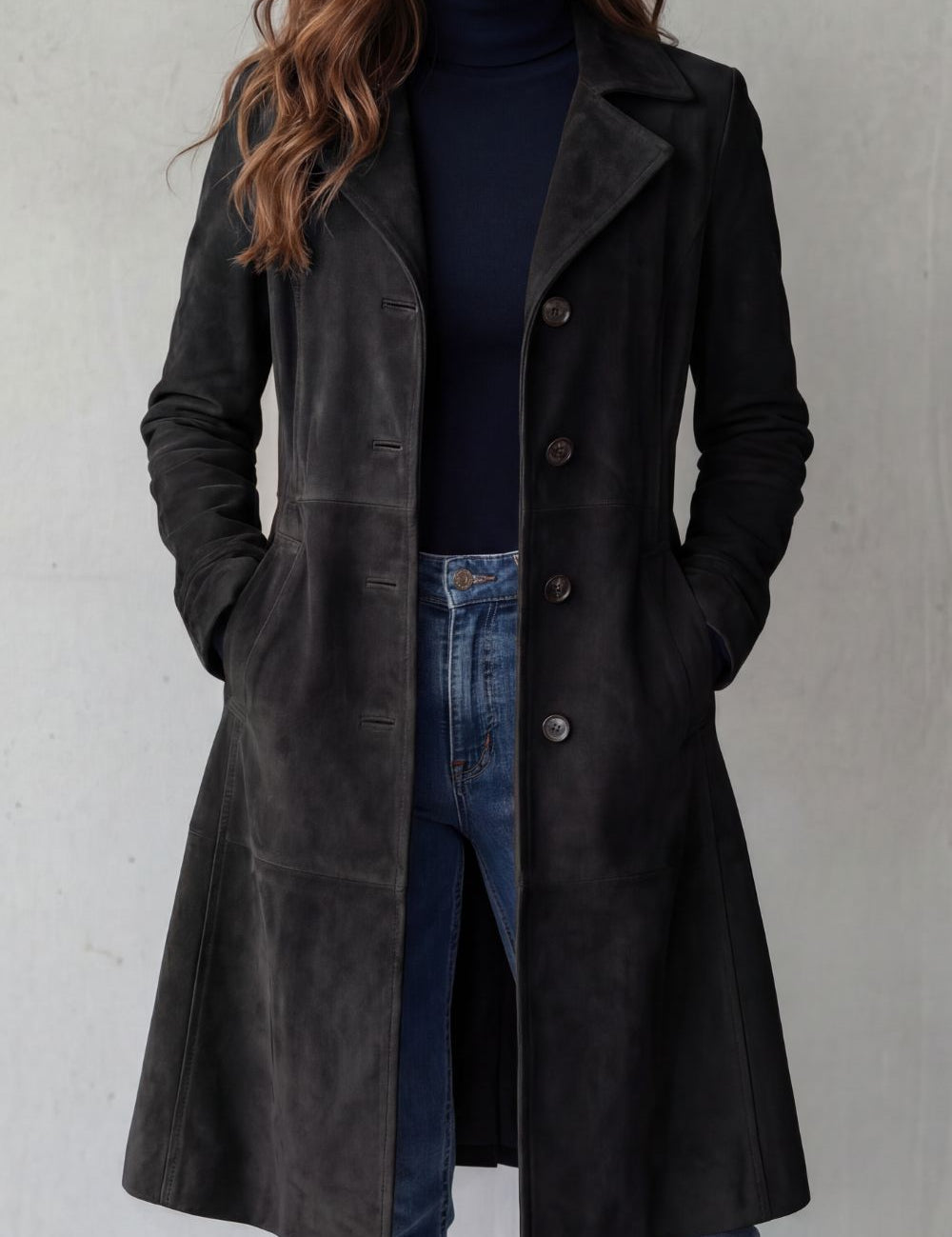 Georgina Caldwell | Manteau long à finition daim vintage