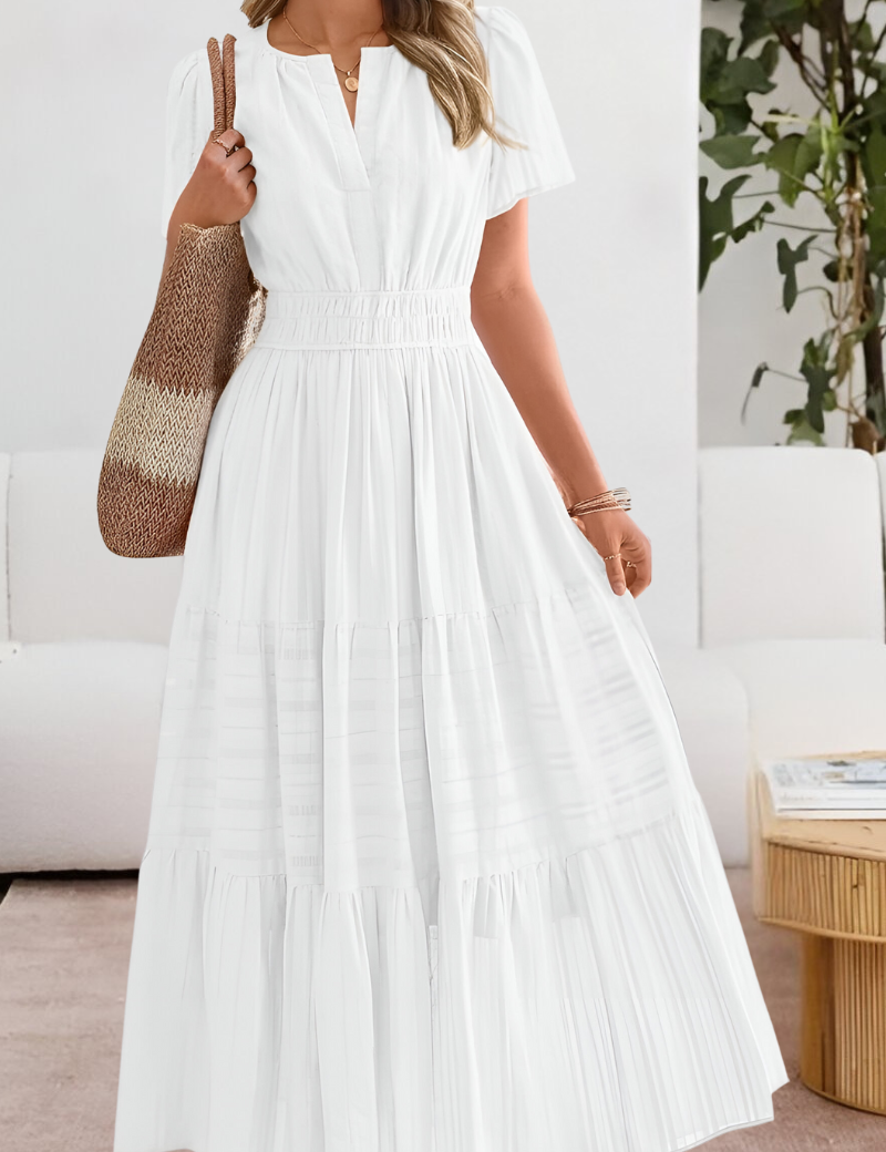 Cecily Harrison | Tiered Flutter-Sleeve Maxi Dress
