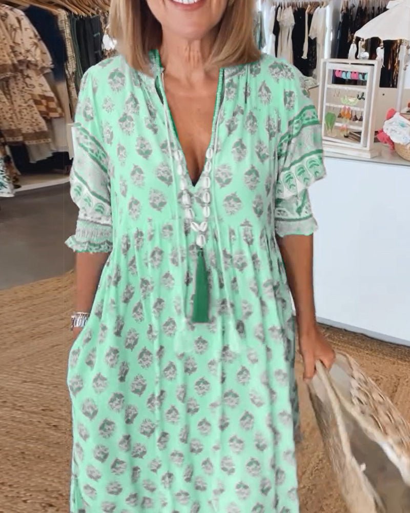 Poppy Baker | Kvetinové midi šaty s výstrihom do V v boho štýle