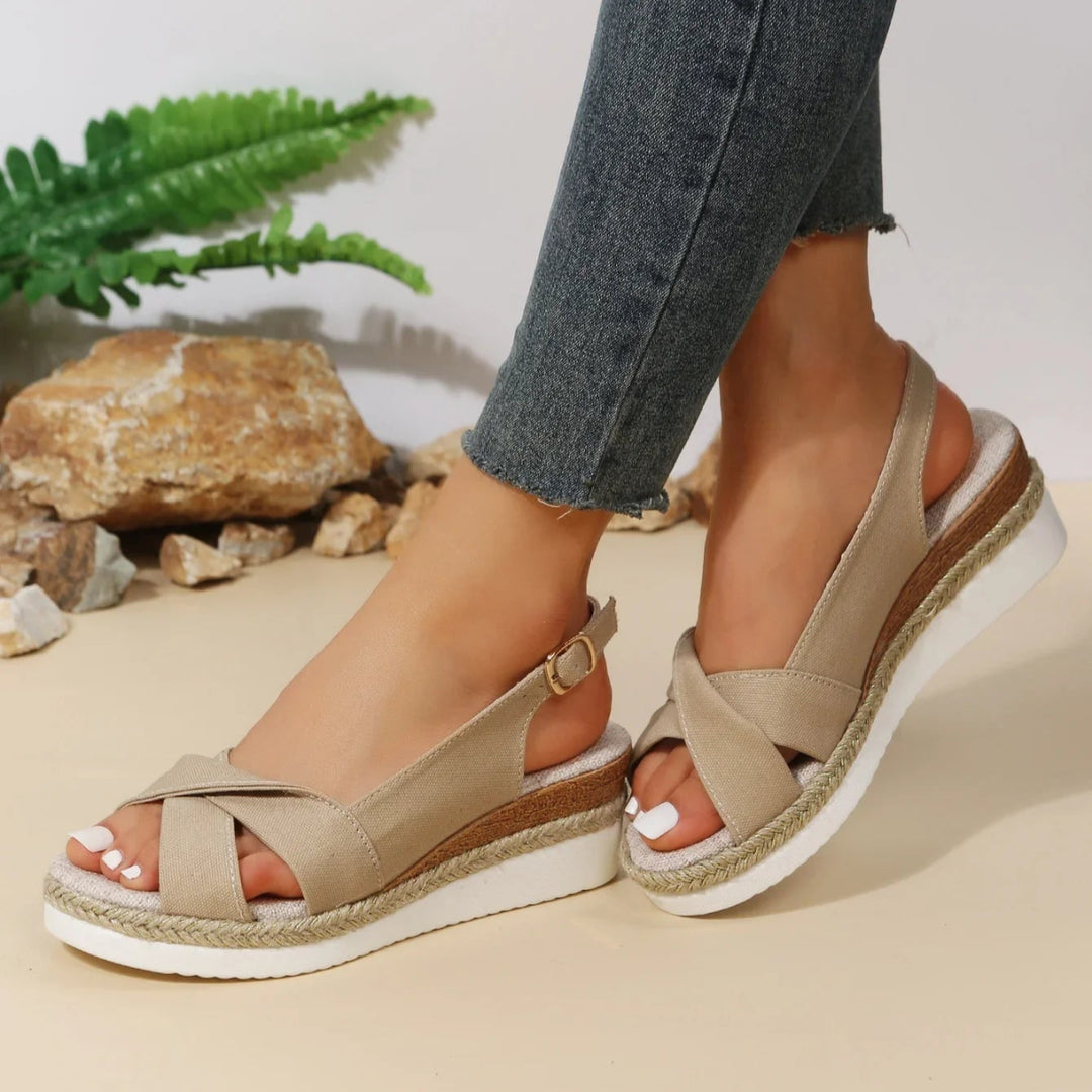 Hyacinth Stone | Open-Toe Wedge Sandals