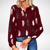 Georgia Marlowe | Feather Print Blouse With Bishop Sleeves