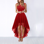 Ophelia Renard | Asymmetrical High-Low Evening Dress in Burgundy Lace