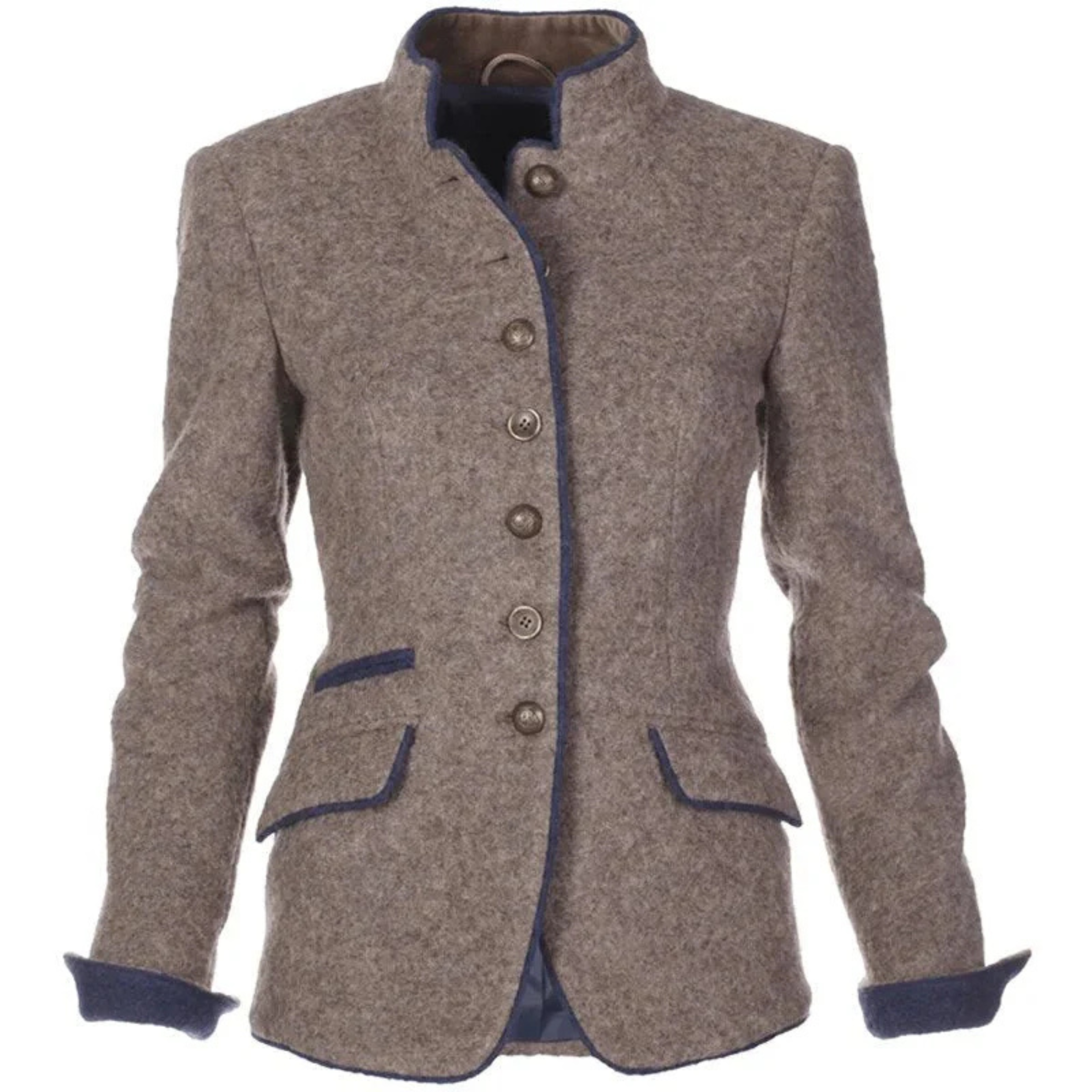 Edwina Hughes | Blazer en mélange de laine | Col mao et bordure bleu marine