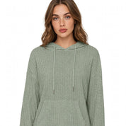 Clara Ashgrove | Ribbed Knit Hoodie With Drawstring Hood For Women