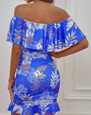Marigold Hastings | Robe midi fleurie à épaules dénudées et volants