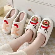 Frosty Cheer | Pantoufles de Noël crème à motif de père Noël pour femmes