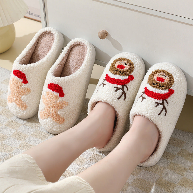 Frosty Cheer | Pantoufles de Noël crème à motif de père Noël pour femmes