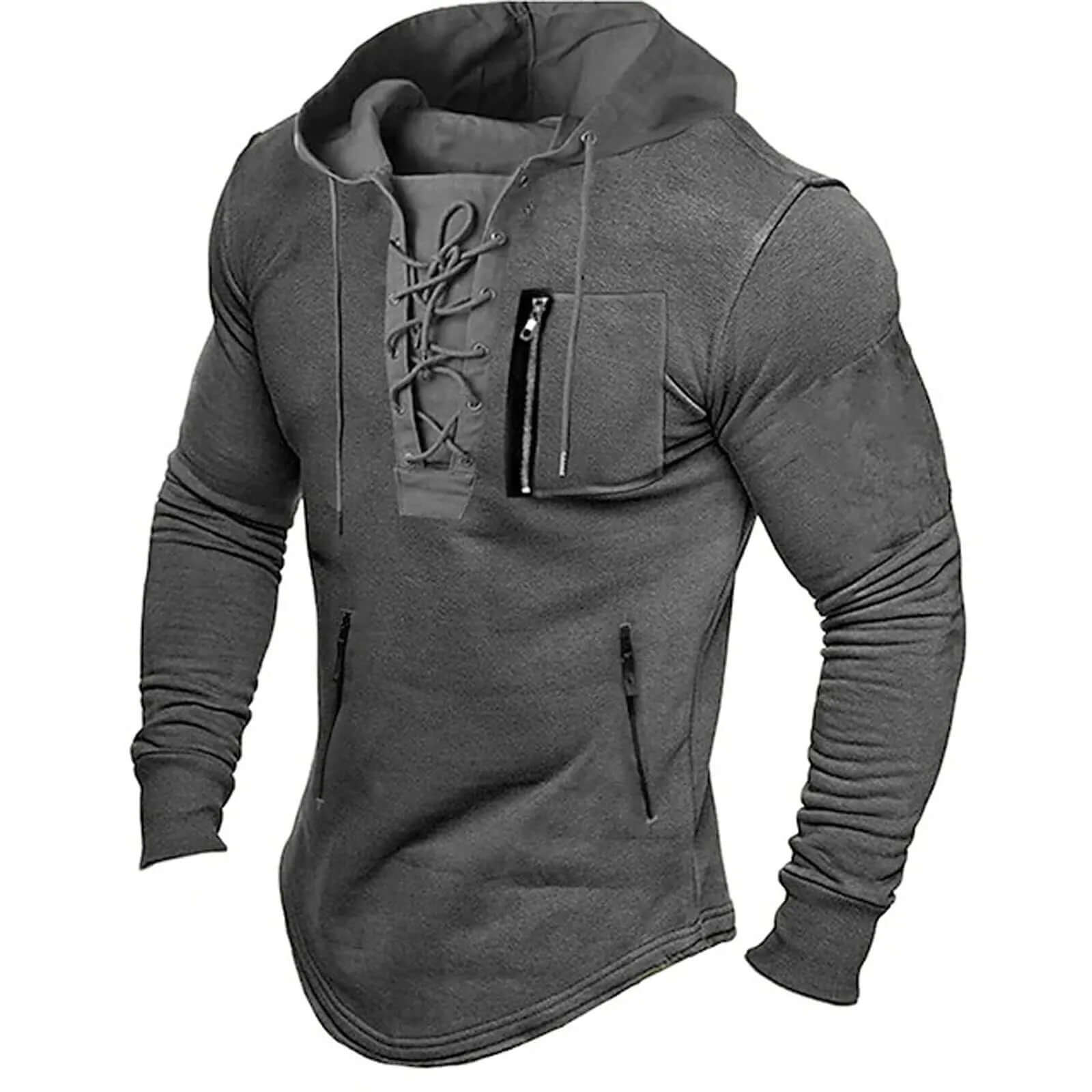Miles Sutcliffe | Vintage Lace-Up Hoodie With Zip Pocket