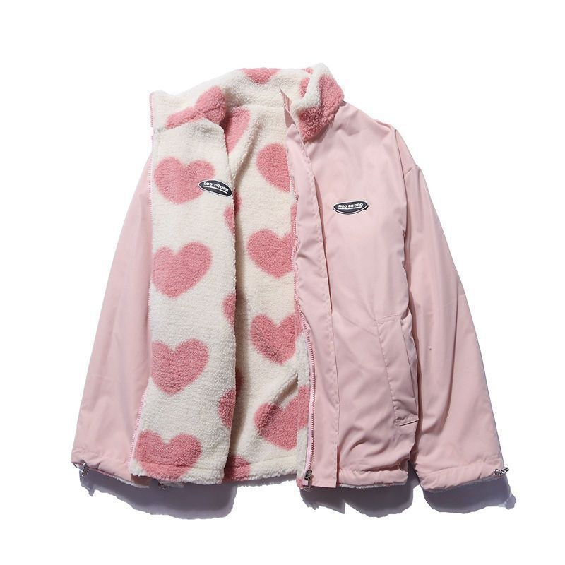 Rosie Morris | Heart Print Teddy Fleece Coat