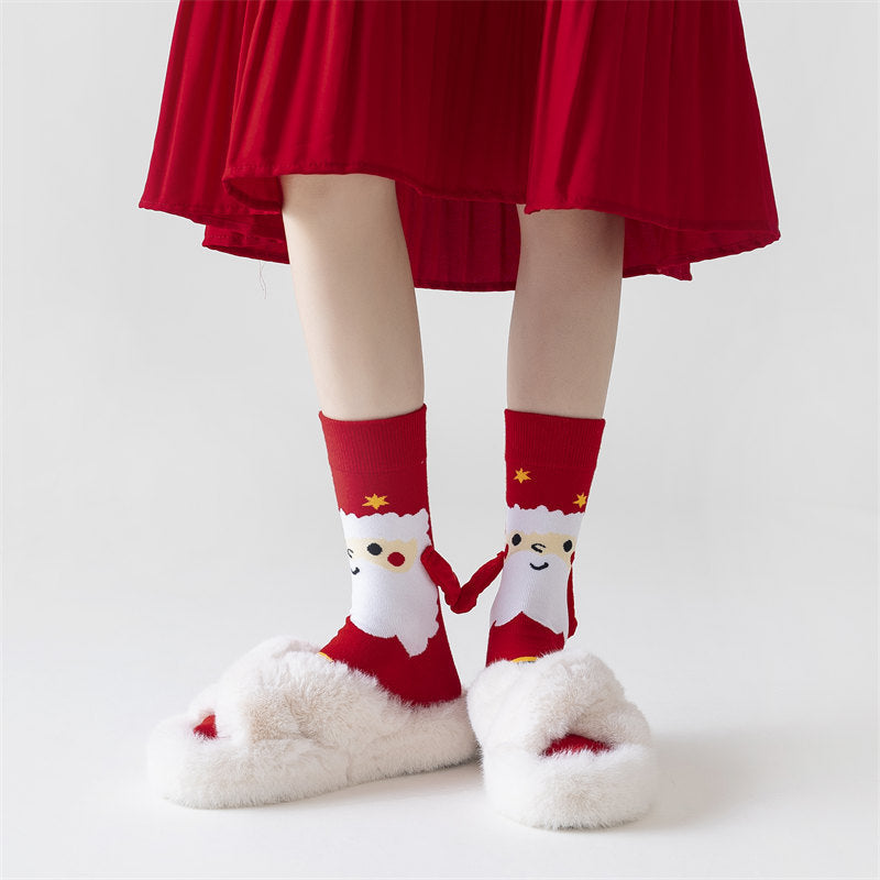 Cocoa Cheer | Chaussettes de Noël rouges magnétiques à motif de père Noël pour femmes