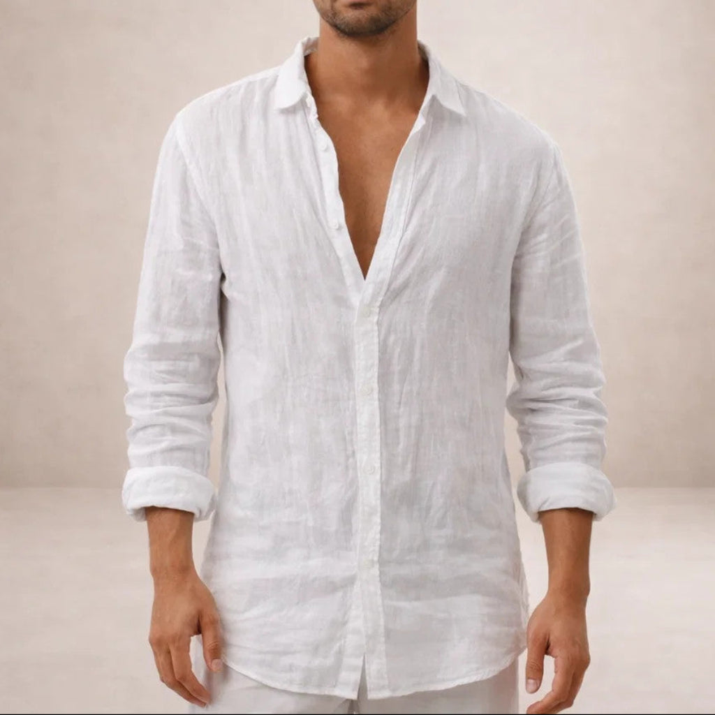 Matteo Villanueva | Men's Linen Button-Down Shirt in Blush Pink