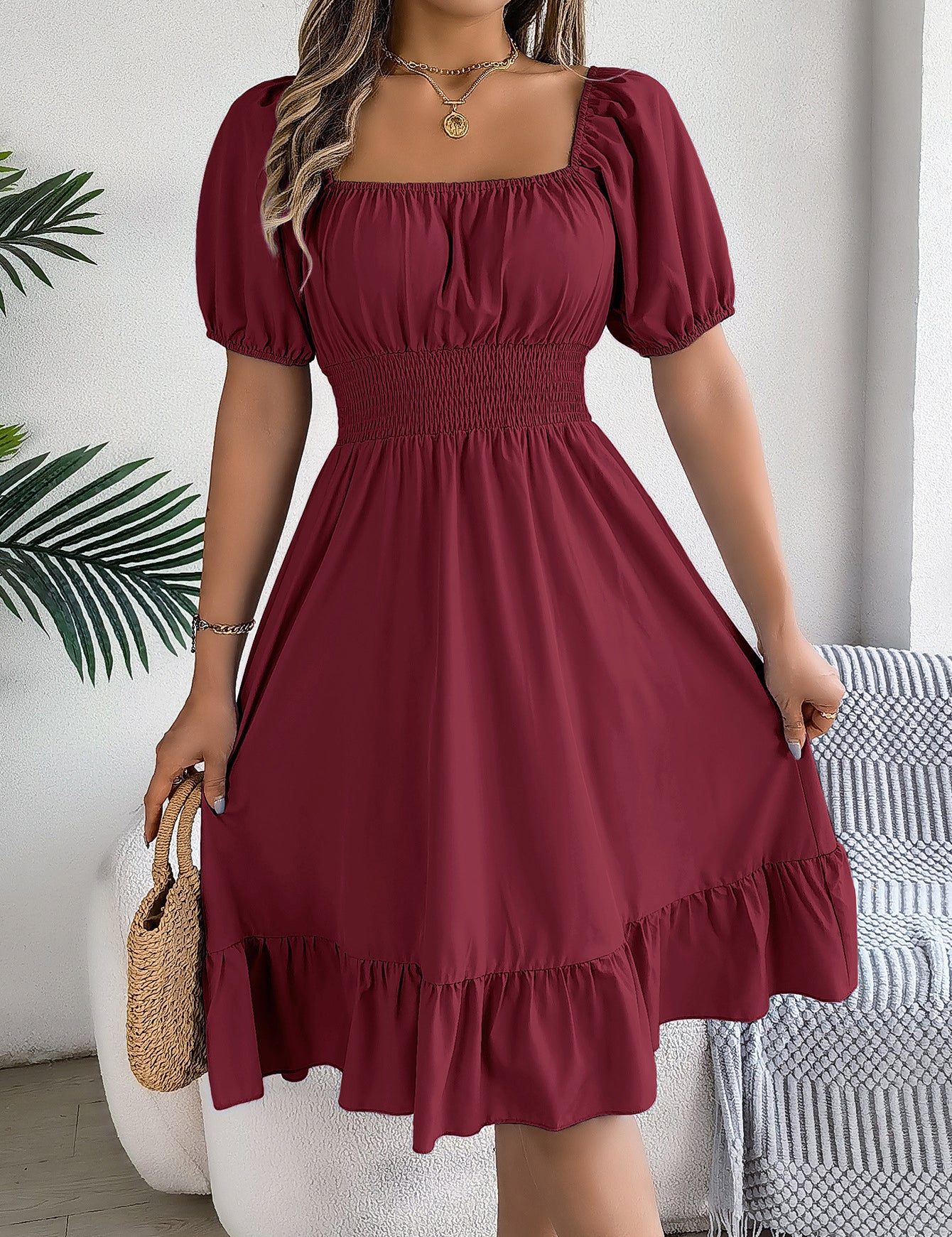 Rosie Wilson | Square Neck Puff Sleeve Midi Dress