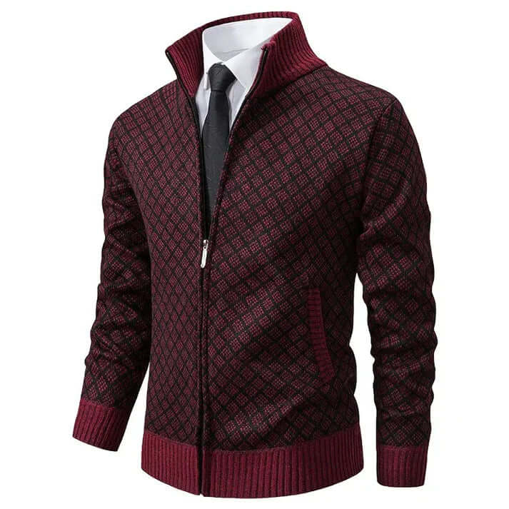 Callum Bramwell | Diamond-Pattern Knit Cardigan With Zip Front