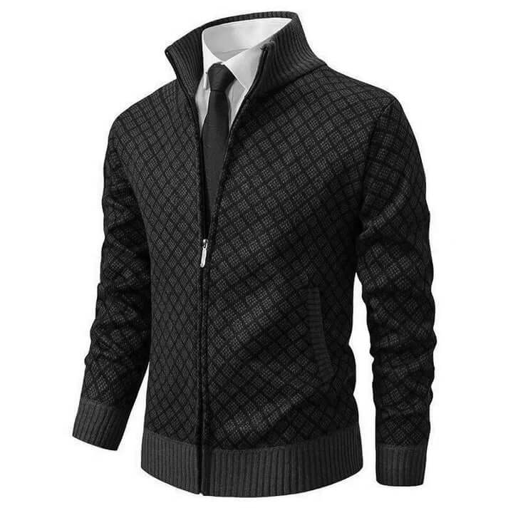 Callum Bramwell | Diamond-Pattern Knit Cardigan With Zip Front
