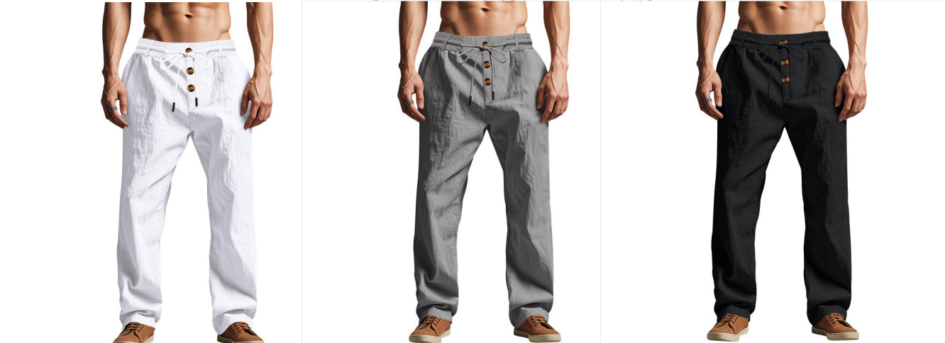 Fletcher Brown | Men's Linen-Blend Beach Trousers with Drawstring Waist