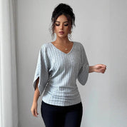 Amelia Cooper | Ribbed V-Neck Knit Top