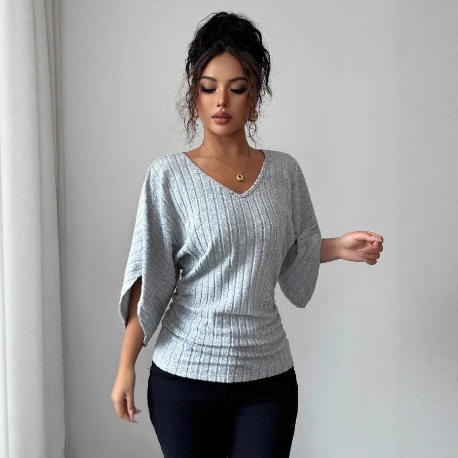 Amelia Cooper | Ribbed V-Neck Knit Top