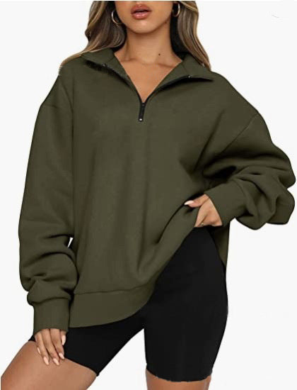 Harriet Fenwick | Oversized Blue Zip-Neck Sweatshirt
