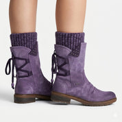Tabitha Reynolds | Bottes d’hiver violettes à lacets et poignets en maille tricotée