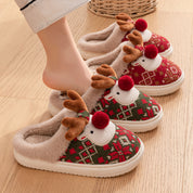 Frost Elk | Pantoufles de Noël vertes à motif de renne Fair Isle pour femmes