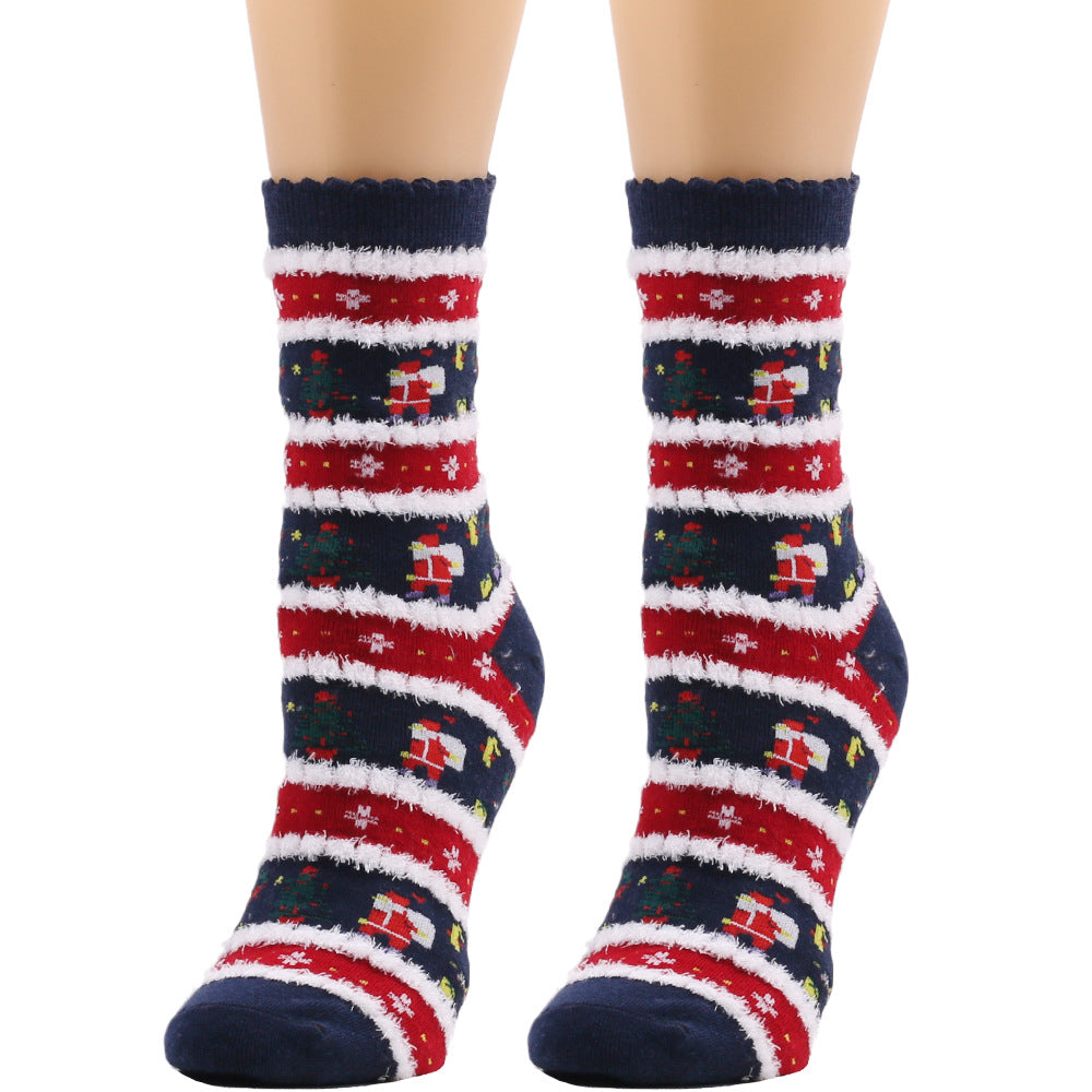Frosty Sole | Chaussettes de Noël bleu marine à motif de père Noël pour femmes