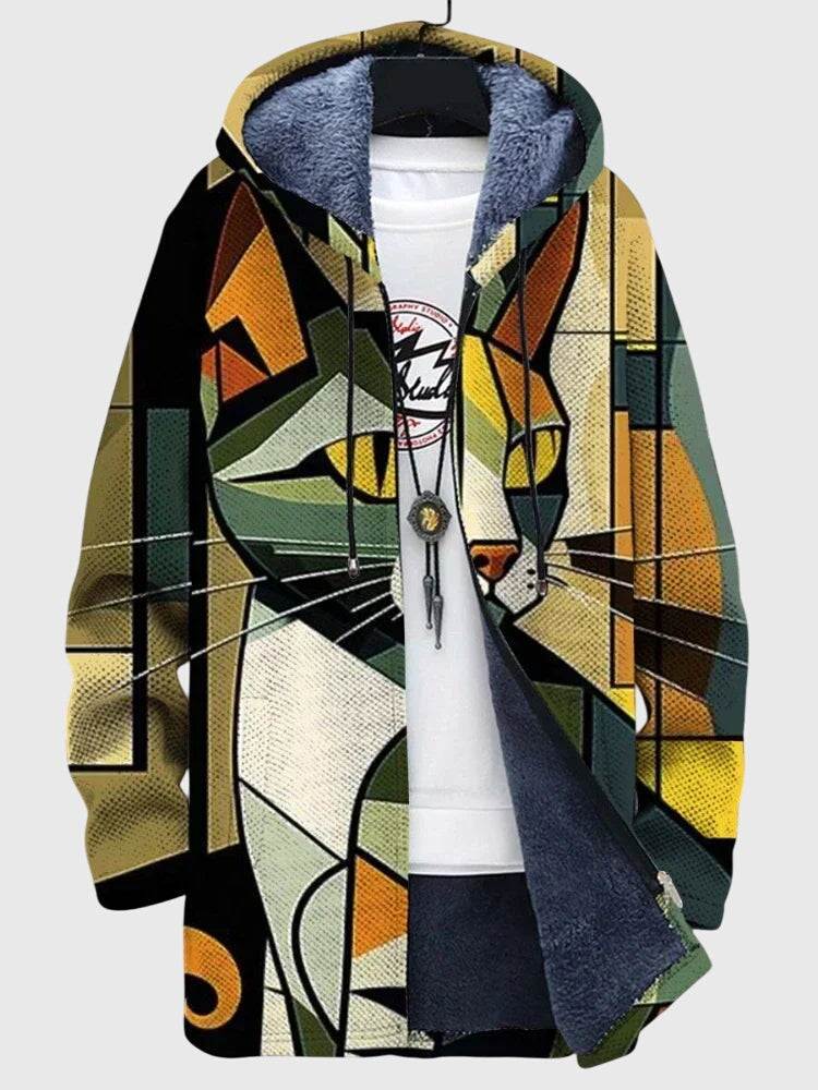 Rowan Hastings | Veste pour homme à imprimé artistique et capuche doublée en polaire