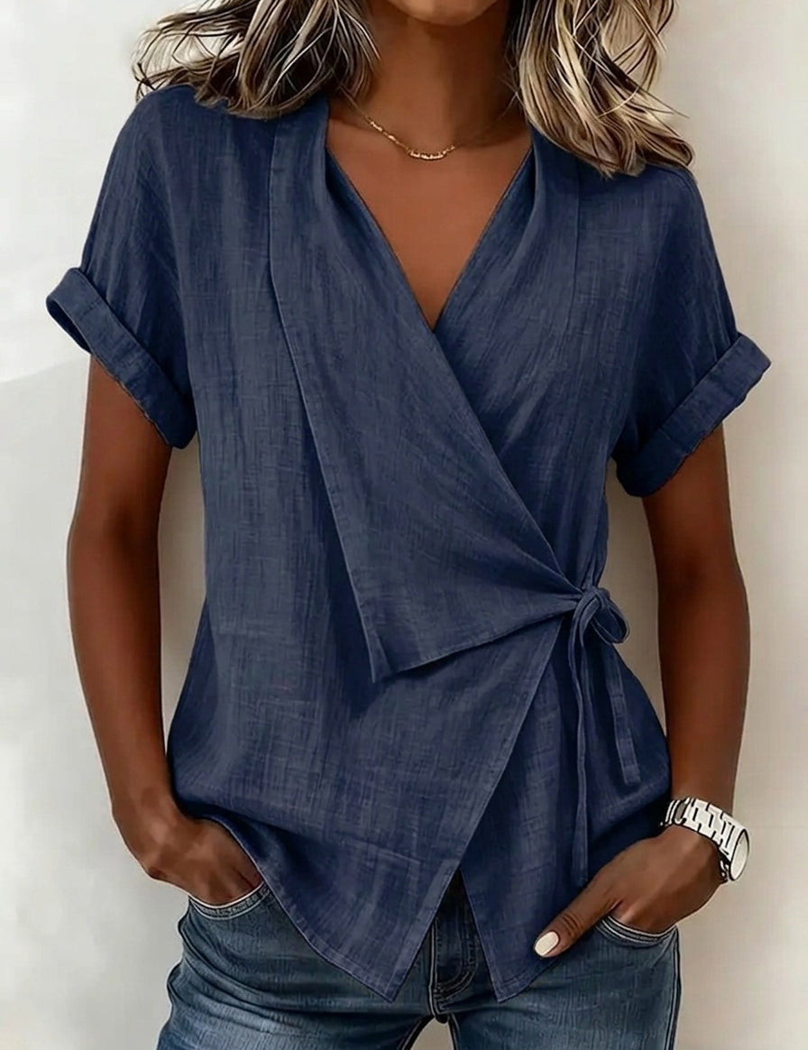 Camille Rousseau | Linen Wrap Blouse with Tie Waist