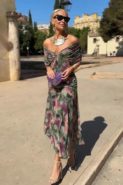 Philippa Clarke | Emerald Green V-Neck Maxi Dress with Sheer Overlay